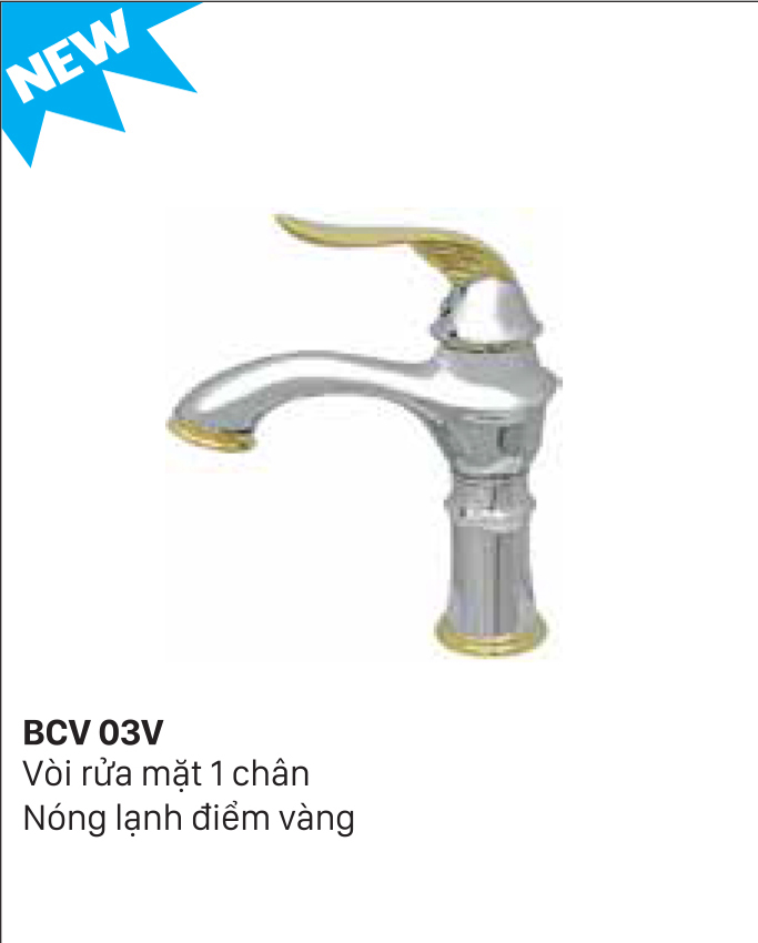 Vòi rửa mặt Bancoot một chân nóng lạnh điểm vàng BCV 03V